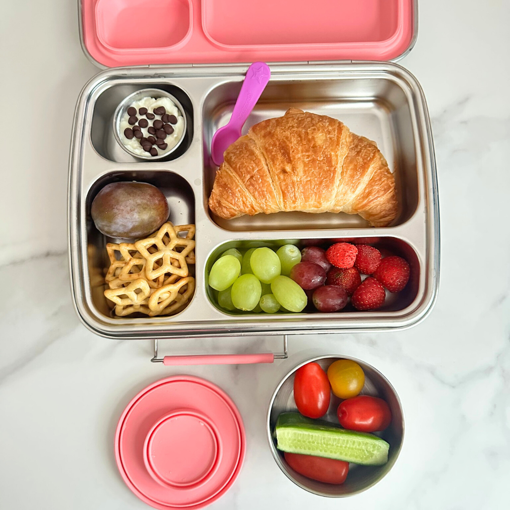 Light Pink Stainless Steel Bento Lunchbox Bundle – 4 Compartment + Mini Containers (Plastic-Free)