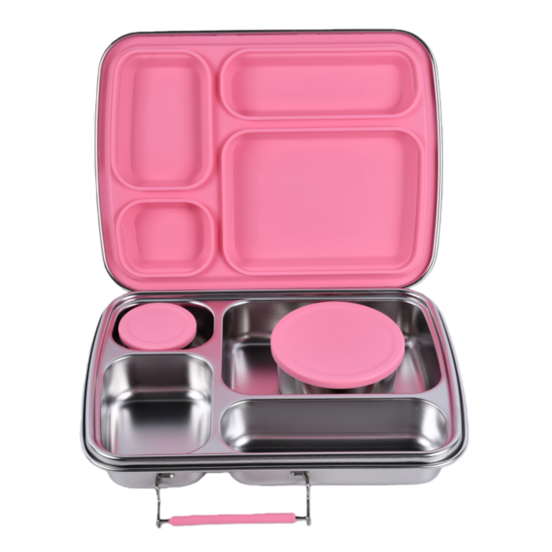 Light Pink Stainless Steel Bento Lunchbox Bundle – 4 Compartment + Mini Containers (Plastic-Free)