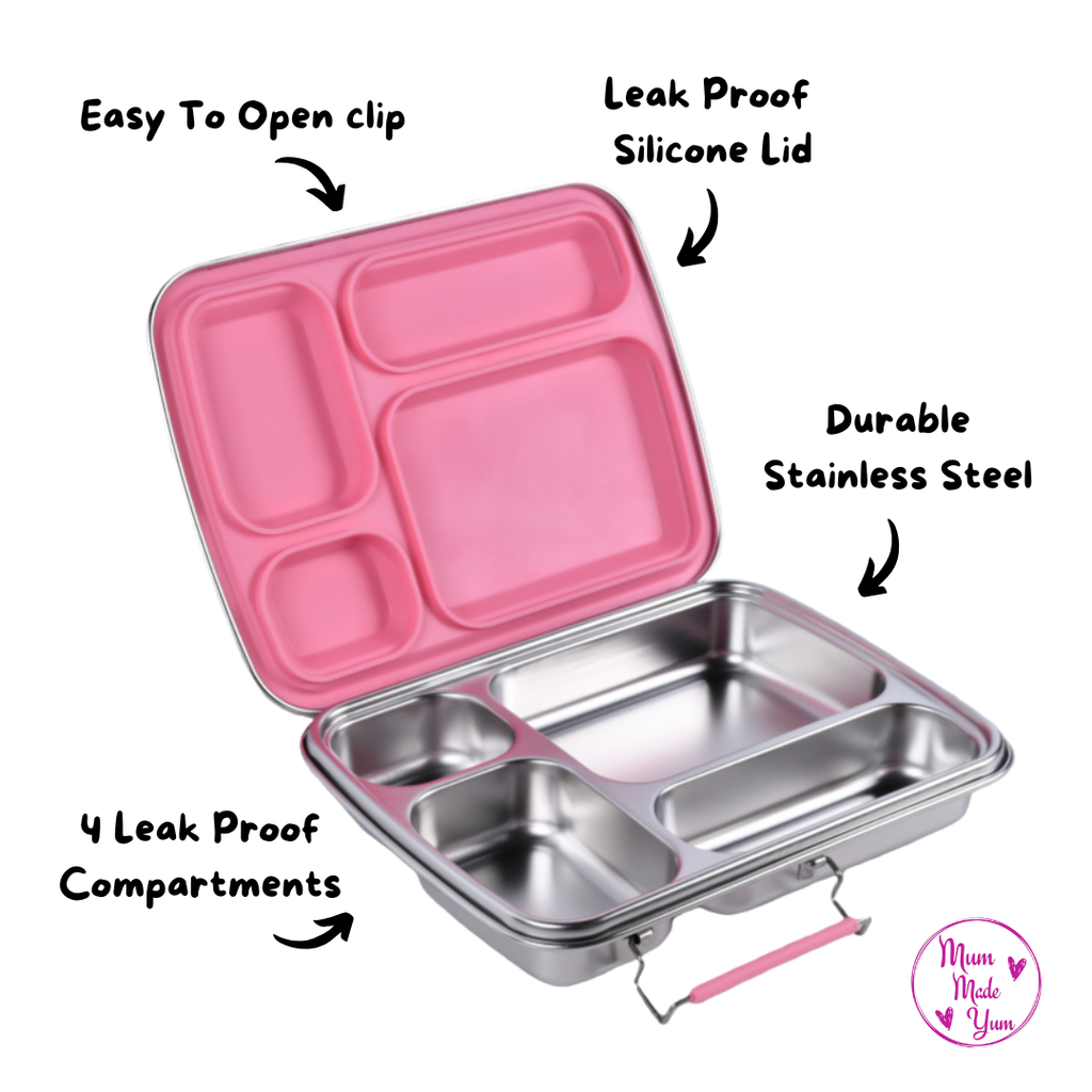 Mighty Stainless Steel Lunchbox – 4 Compartments (1040ml) – Light pink
