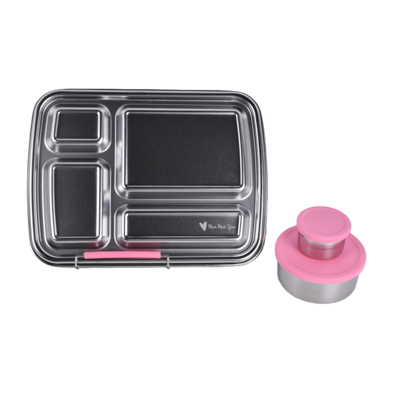Light Pink Stainless Steel Bento Lunchbox Bundle – 4 Compartment + Mini Containers (Plastic-Free)