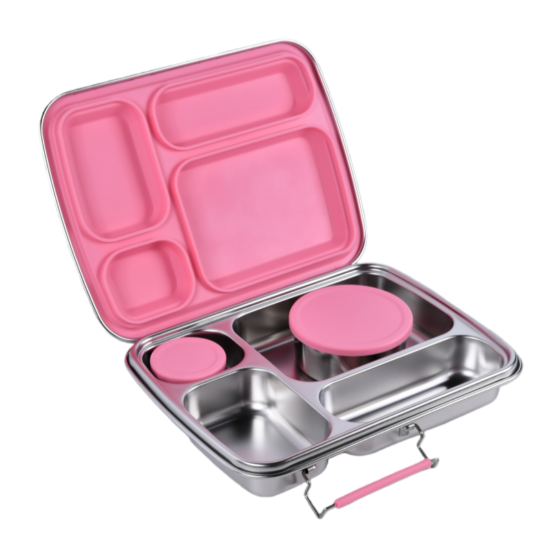 Light Pink Stainless Steel Bento Lunchbox Bundle – 4 Compartment + Mini Containers (Plastic-Free)