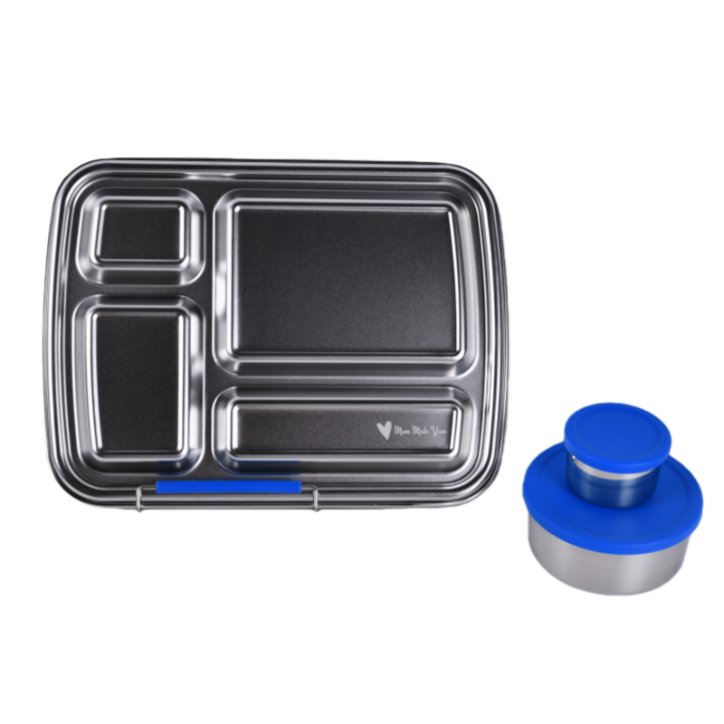 Blue Stainless Steel Bento Lunchbox Bundle – 4 Compartment + Mini Containers (Plastic-Free)