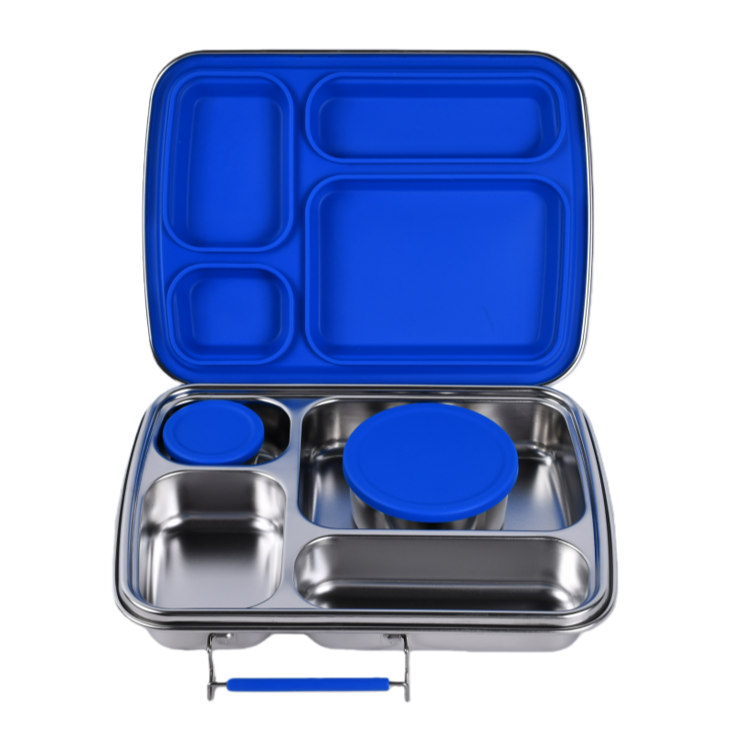 Blue Stainless Steel Bento Lunchbox Bundle – 4 Compartment + Mini Containers (Plastic-Free)