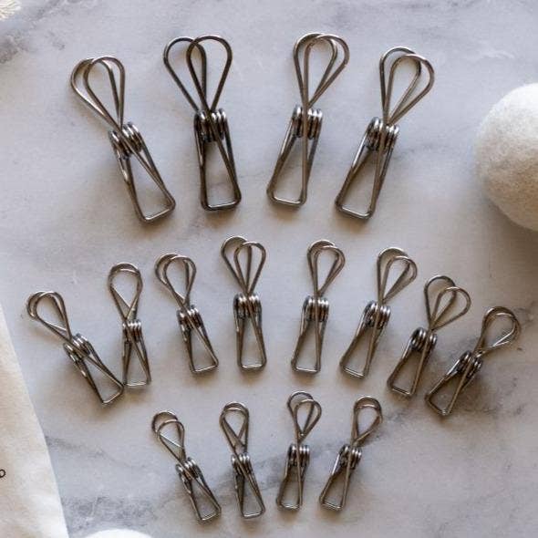 Stainless Steel Clothes Pegs: 16 Pieces, plastic free