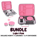 Light Pink Stainless Steel Bento Lunchbox Bundle – 4 Compartment + Mini Containers (Plastic-Free)