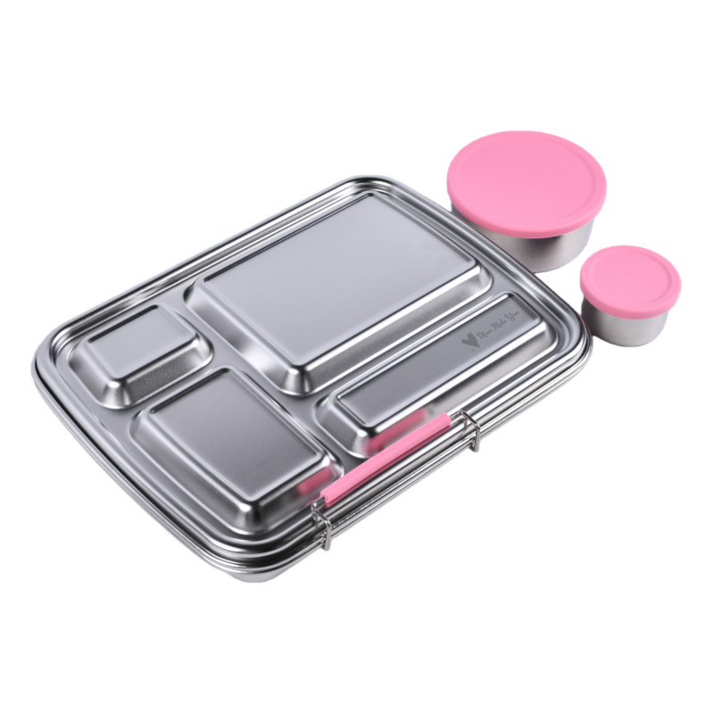 Light Pink Stainless Steel Bento Lunchbox Bundle – 4 Compartment + Mini Containers (Plastic-Free)