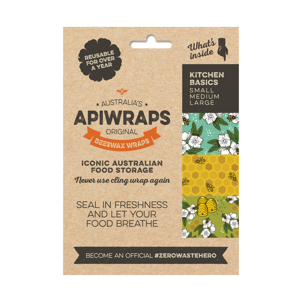 Apiwraps Kitchen Basics Beeswax Wraps, 3 pack