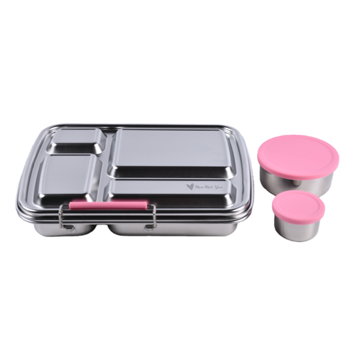 Mighty 4-Compartment Stainless Steel Lunchbox (Pink) Bundle  - 4 compartment + Mini Containers