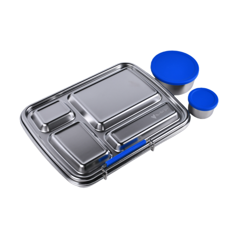 Blue Stainless Steel Bento Lunchbox Bundle – 4 Compartment + Mini Containers (Plastic-Free)