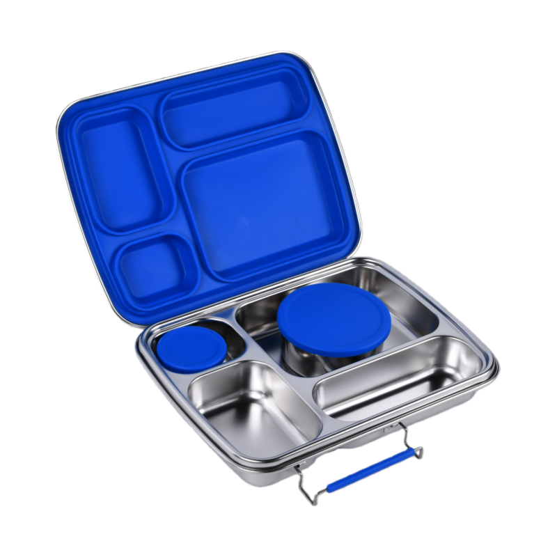 Blue Stainless Steel Bento Lunchbox Bundle – 4 Compartment + Mini Containers (Plastic-Free)